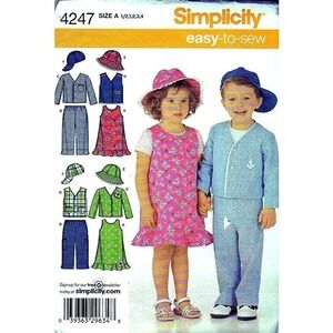 Simplicity Sewing Pattern 4247 Jumper Pants Jacket Vest Hats Toddler Size 1/2-4